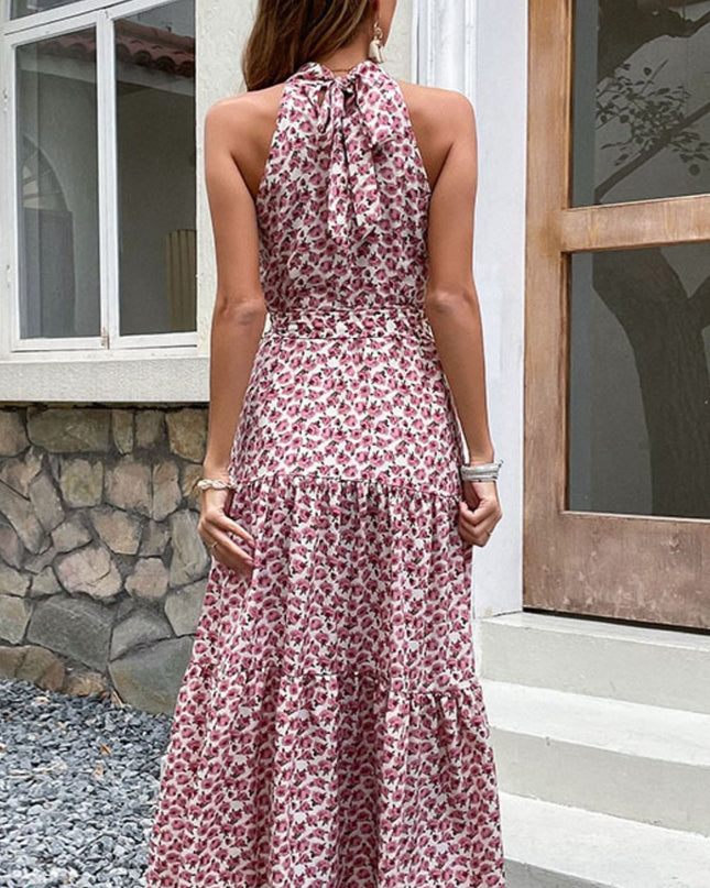 Perfee Floral Tie-Waist Tiered Dress 