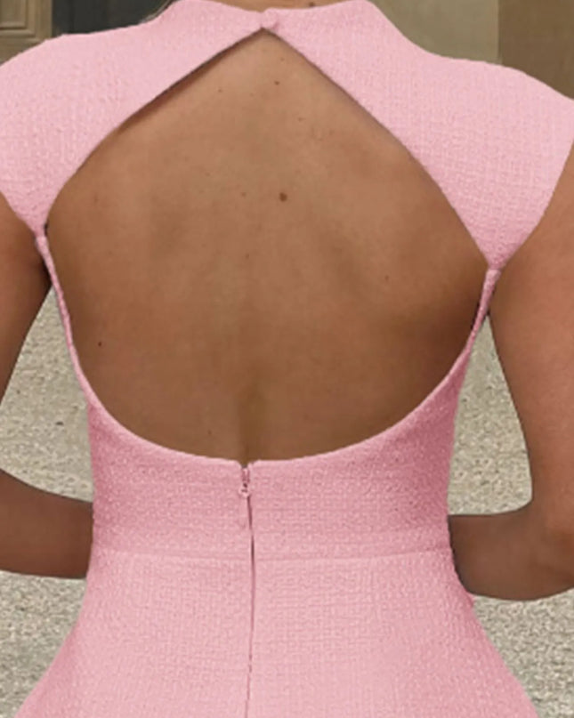 Cutout Back Round Neck Cap Sleeve Mini Dress