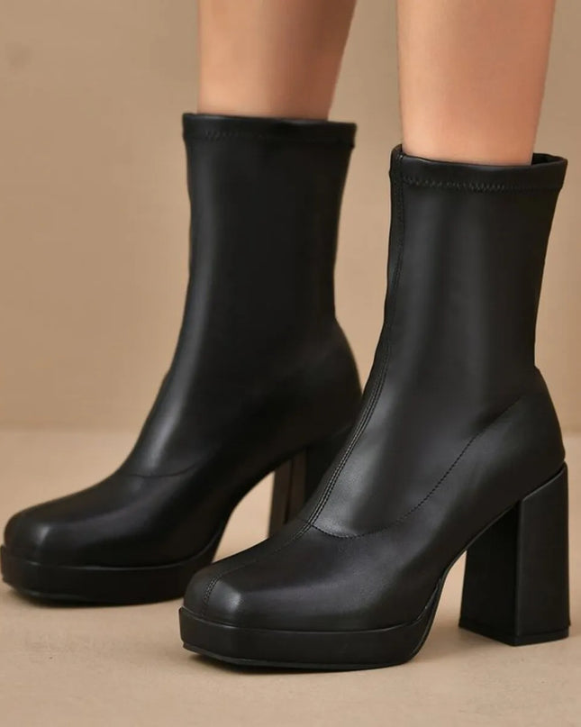 Round Toe Block Heels Boots