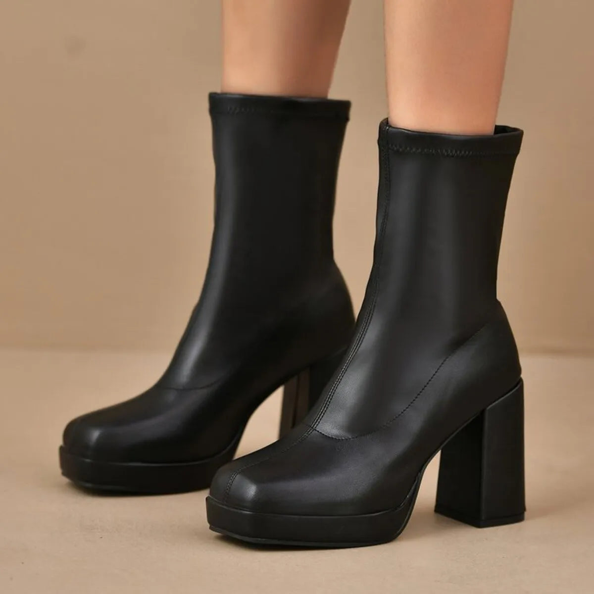 Round Toe Block Heels Boots