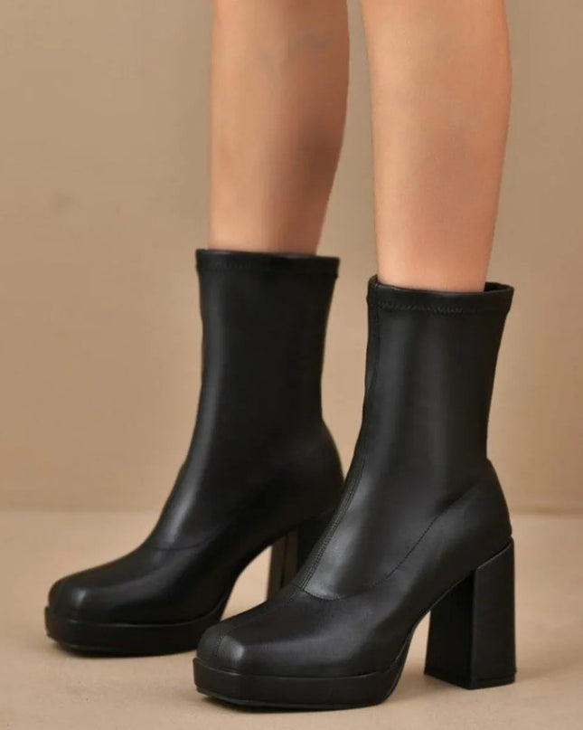 Round Toe Block Heels Boots