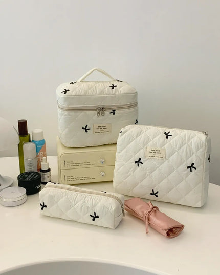 3 Piece Bow Quilted Cloth Storage Bag Set