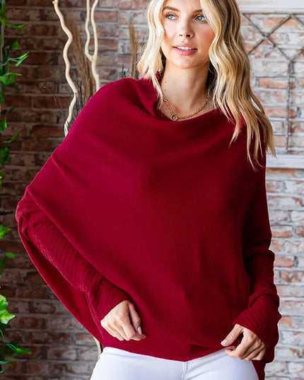 First Love Full Size Asymmetrical Hem Dolman Sleeve Sweater