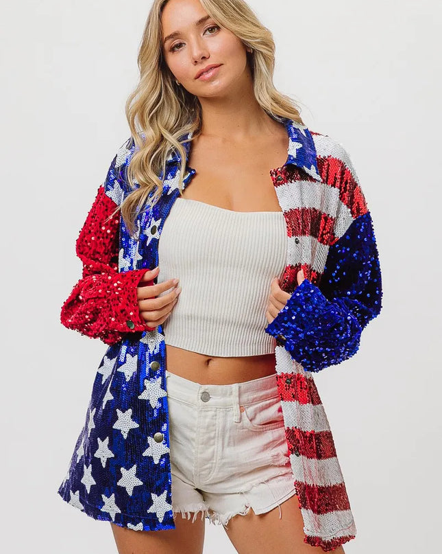 BiBi Velvet Sequin American Flag Shirt