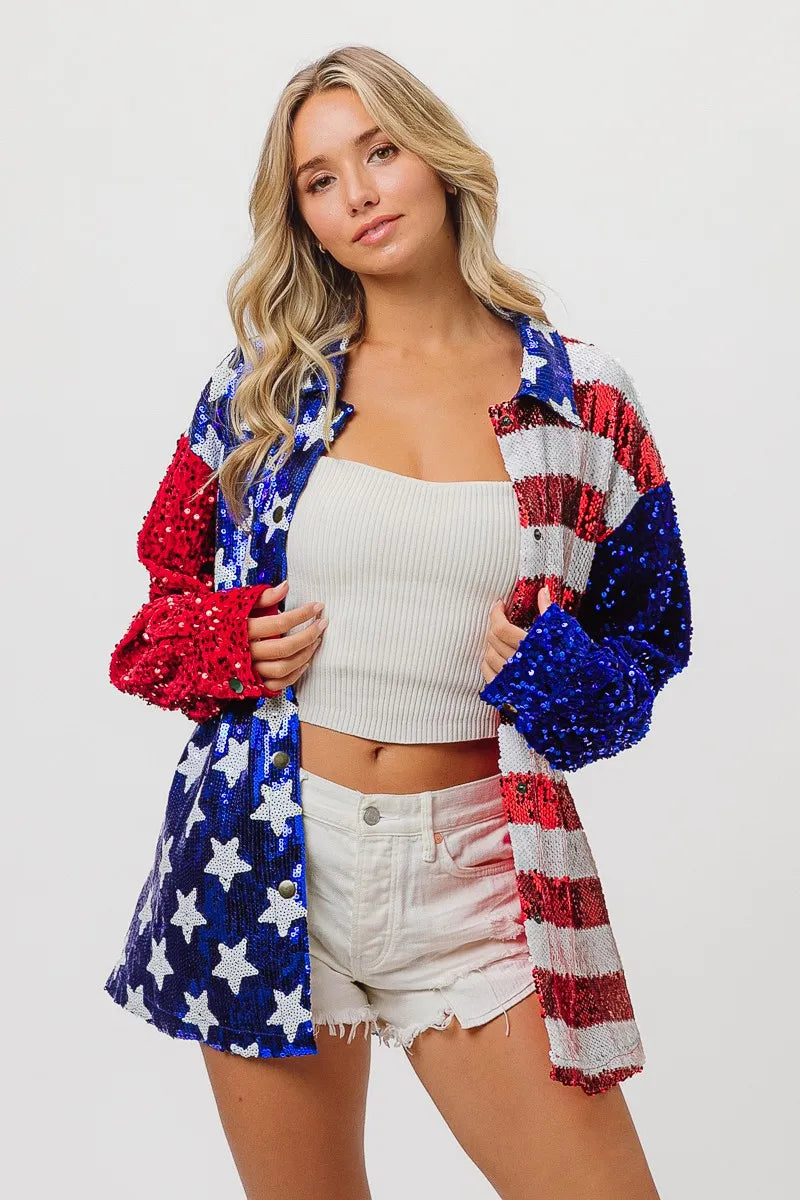 BiBi Velvet Sequin American Flag Shirt