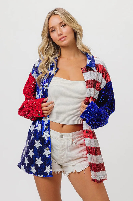 BiBi Velvet Sequin American Flag Shirt
