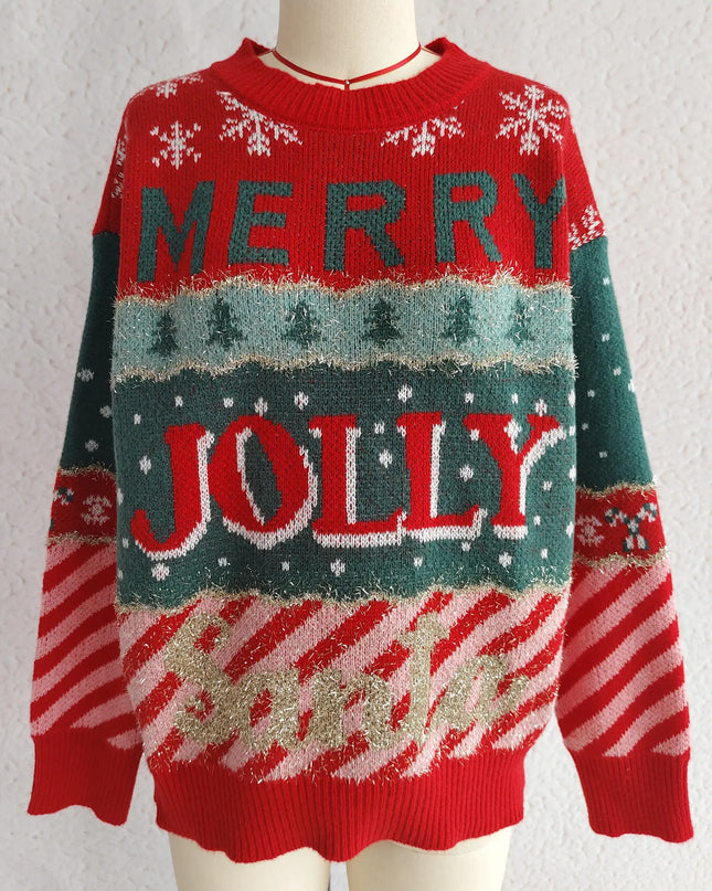 Christmas Letter Round Neck Long Sleeve Sweater