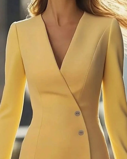 Long Sleeve Blazer Dress with Button Detail