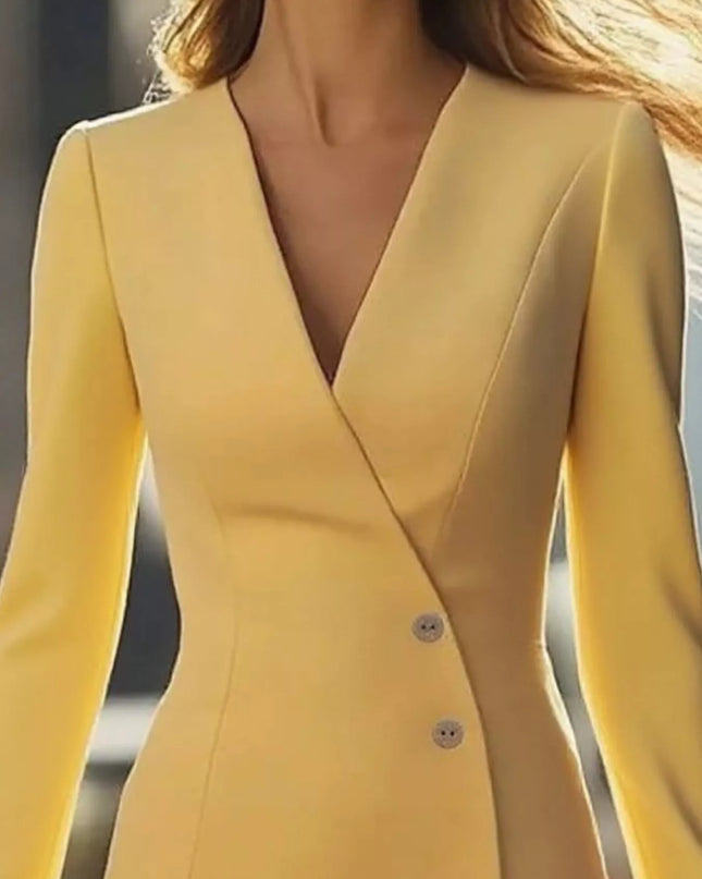 Long Sleeve Blazer Dress with Button Detail