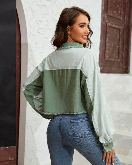 Color Block Crop Jacket with Pockets