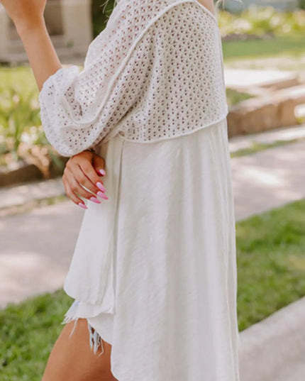 Openwork High Low Hem V Neck Oversized Top