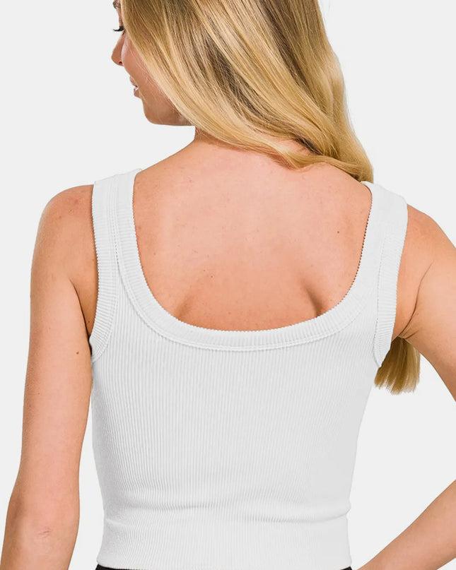 Zenana Ribbed Round Neck Cropped Tank