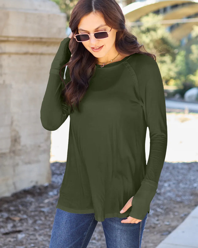 Basic Bae Full Size Round Neck Long Sleeve T-Shirt Army Green