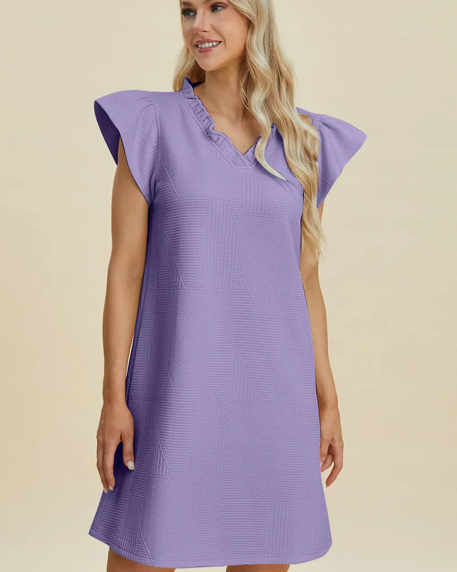 Double Take Full Size Ruffled V-Neck Cap Sleeve Dress
