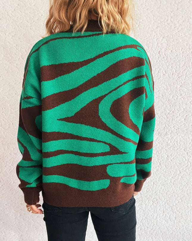 Zebra Print Round Neck Sweater