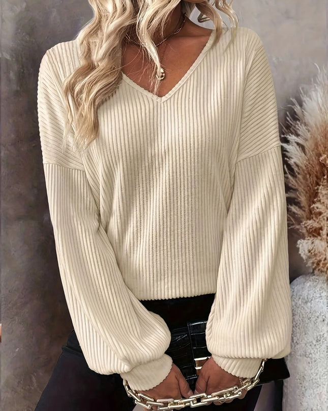 Ribbed Knit Back Bow Tie Blouse