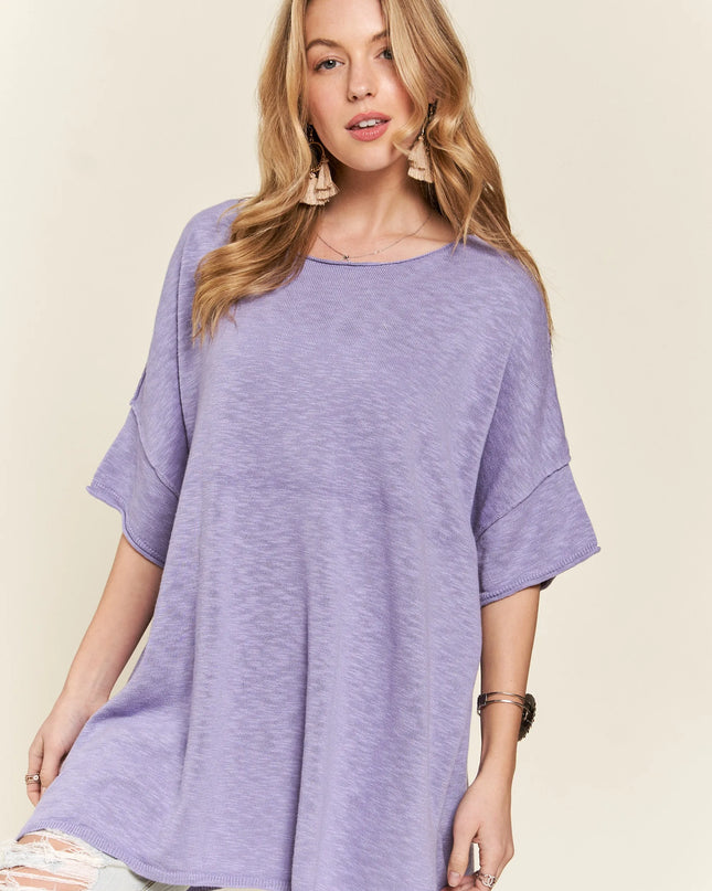 ADORA Drop Shoulder Loose Fit Knit Tunic Top LAVENDER