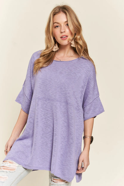 ADORA Drop Shoulder Loose Fit Knit Tunic Top LAVENDER