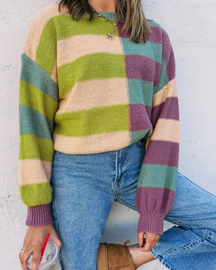 Stripe Drop Shoulder Ribbed Edge Sweater