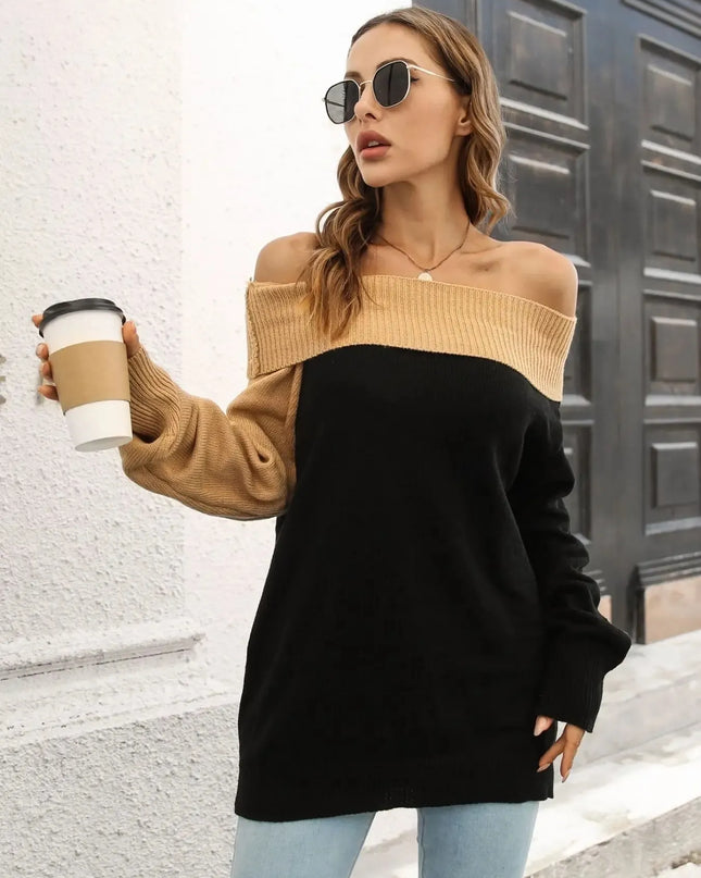 Asymmetrical Color Block Long Sleeve Sweater