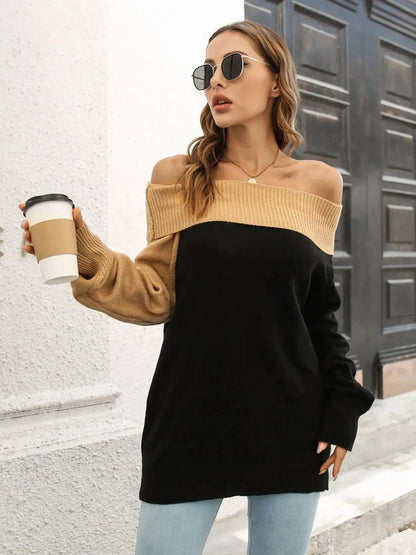 Asymmetrical Color Block Long Sleeve Sweater