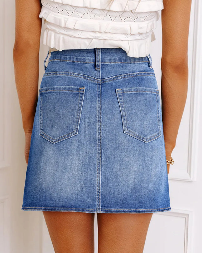 Wrapped Crossed Waist Denim Mini Skirt 