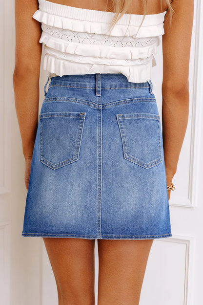 Wrapped Crossed Waist Denim Mini Skirt 
