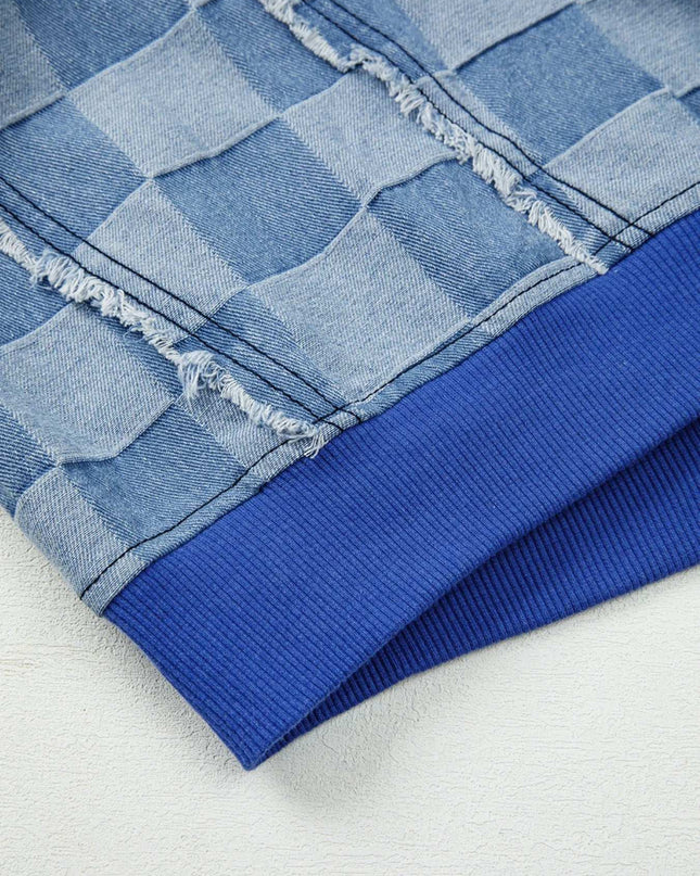 Checkerboard Splicing Raw Detail Oversized Denim Top