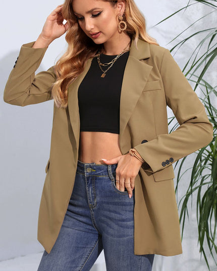 Lapel Neck Long Sleeve Blazer with Pockets