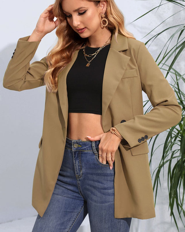 Lapel Neck Long Sleeve Blazer with Pockets