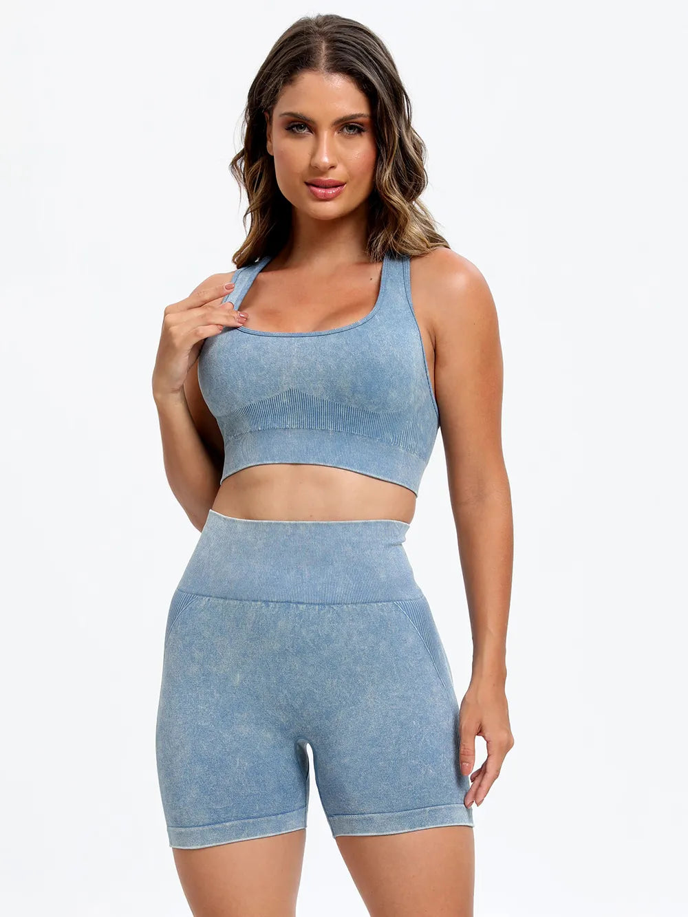 Scoop Neck Wide Strap Top and Shorts Active Set Light Blue