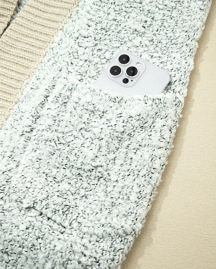 Color Block Side Pockets Open Front Cardigan