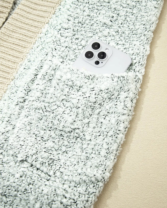 Color Block Side Pockets Open Front Cardigan