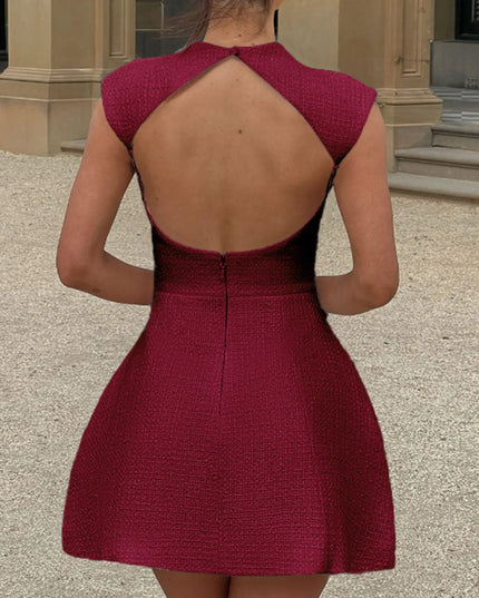 Cutout Back Round Neck Cap Sleeve Mini Dress