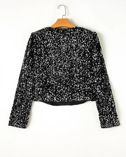 Sequin Open Front Long Sleeve Jacket