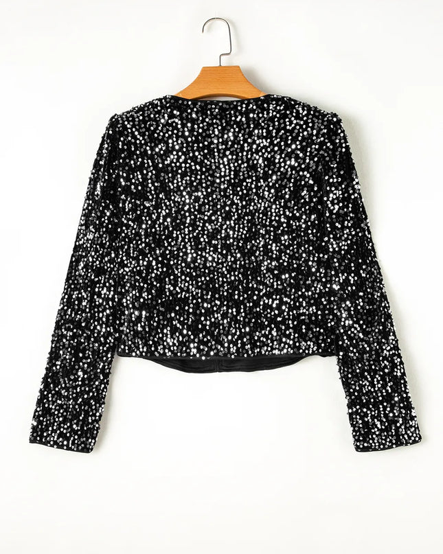 Sequin Open Front Long Sleeve Jacket