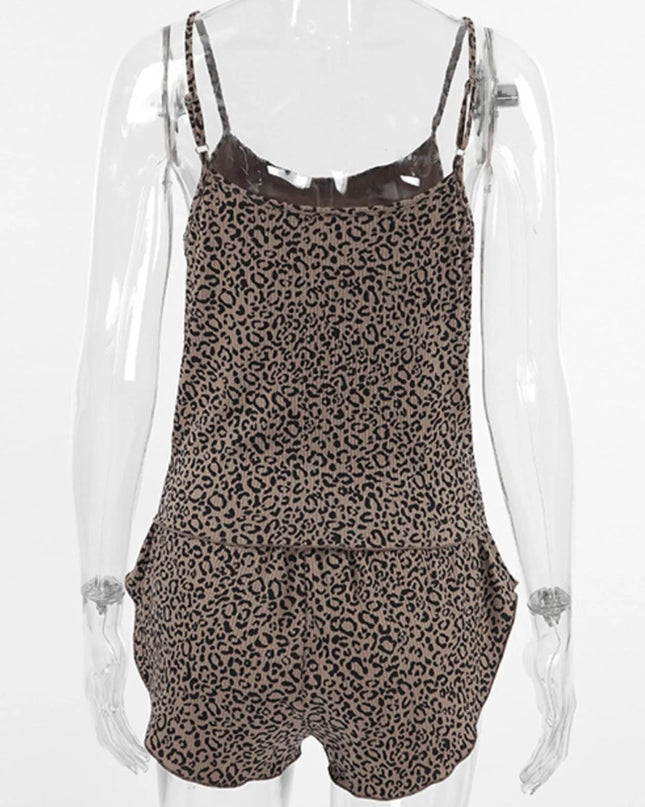 Leopard Cami Cardigan and Shorts 3-Piece Set