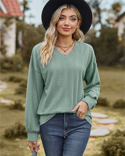 V-Neck Dropped Shoulder Blouse Sage