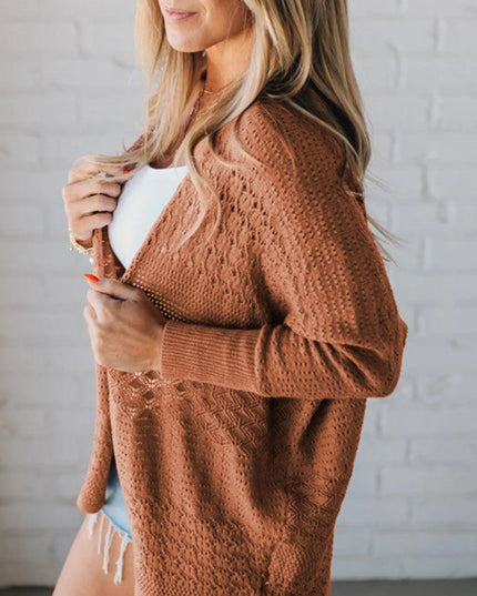 Open Front Knitted Cardigan with Eyelet Details