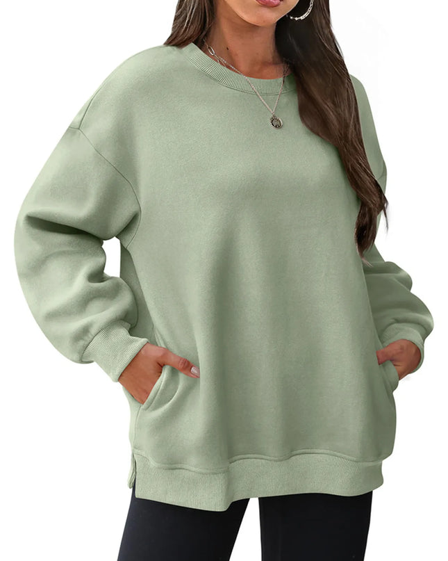 Oversized Long Sleeve Crewneck Sweatshirt Bean Green