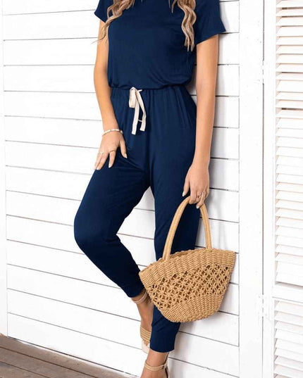 Asymmetrical Neck Short Sleeve Jumpsuit