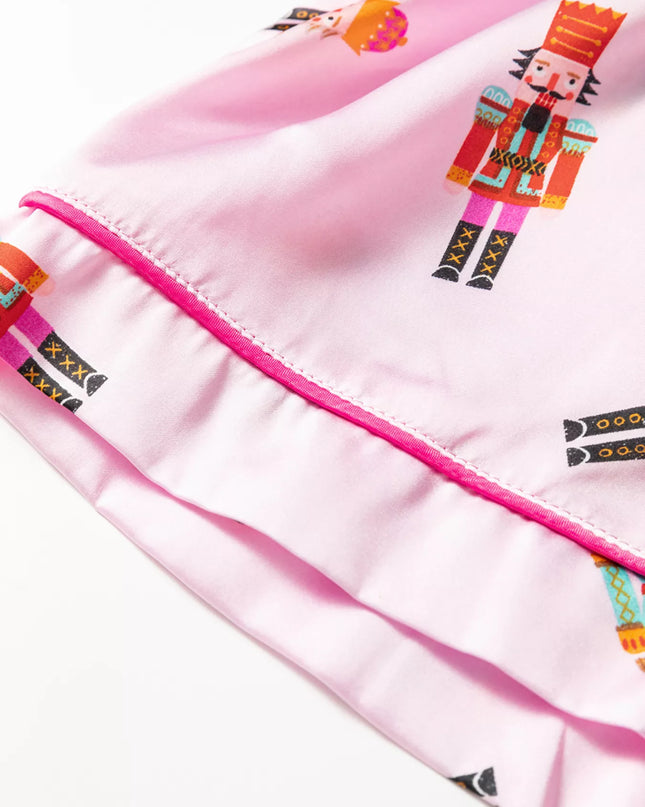 Nutcracker Print Contrast Trim Top and Shorts Pajama Set