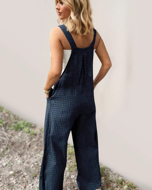 Oh Full Size Plaid Wide Leg Overalls with Pockets
