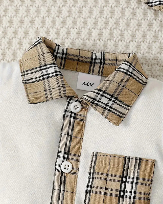 Children's Hat and Plaid Short Sleeve One-Piece Romper