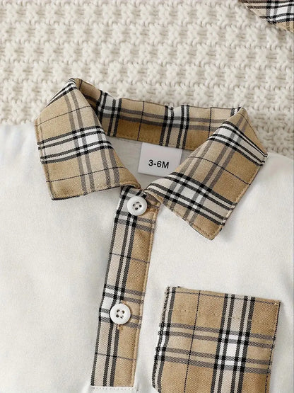 Children's Hat and Plaid Short Sleeve One-Piece Romper
