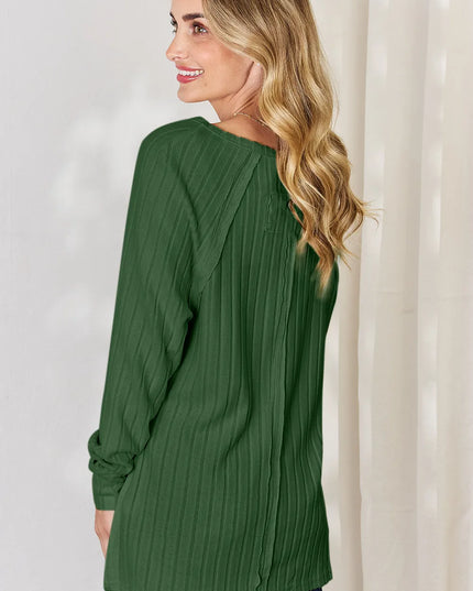 Basic Bae Full Size Ribbed Round Neck Slit T-Shirt