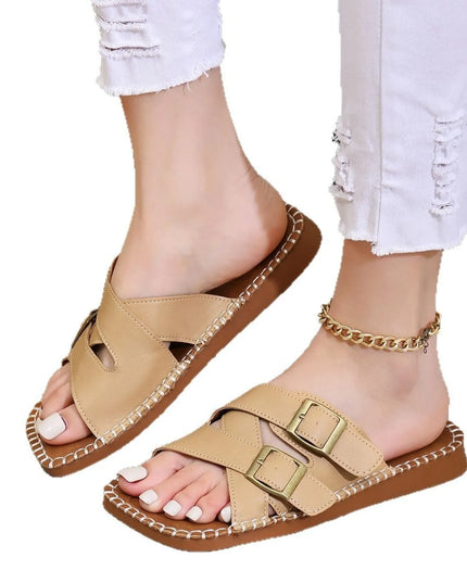 Double Buckle Slide Sandals