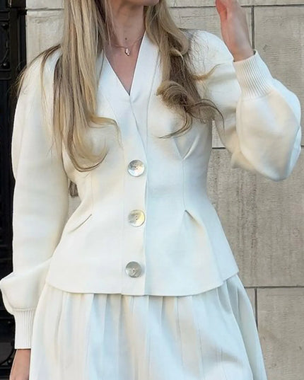 Button-Up V-Neck Knit Cardigan