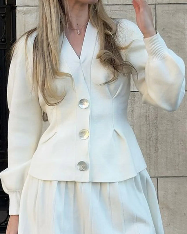 Button-Up V-Neck Knit Cardigan