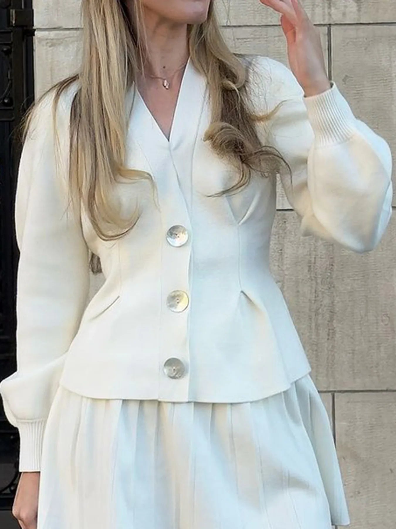 Button-Up V-Neck Knit Cardigan